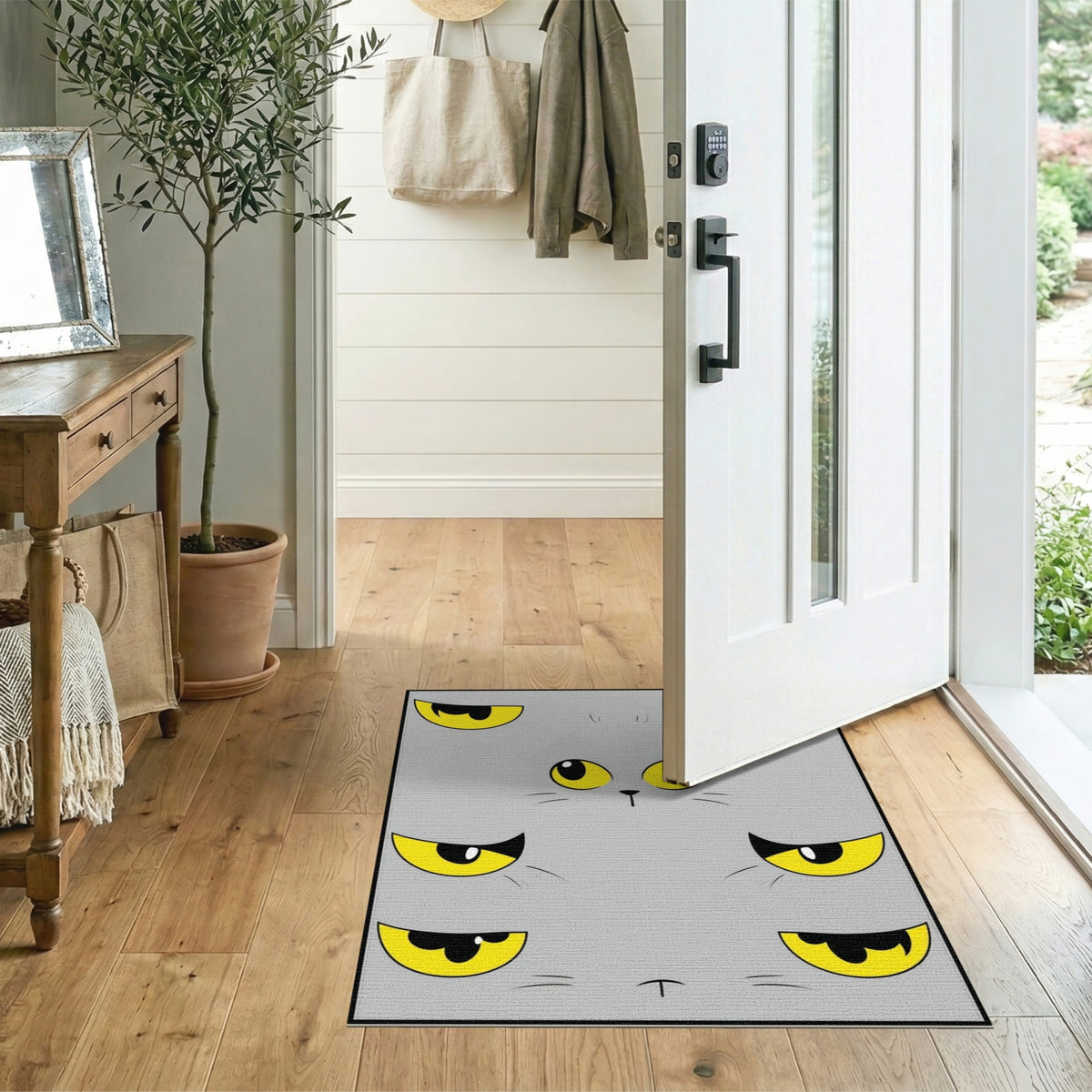 Grey Cat Eyes Kids Cartoon Area Rug