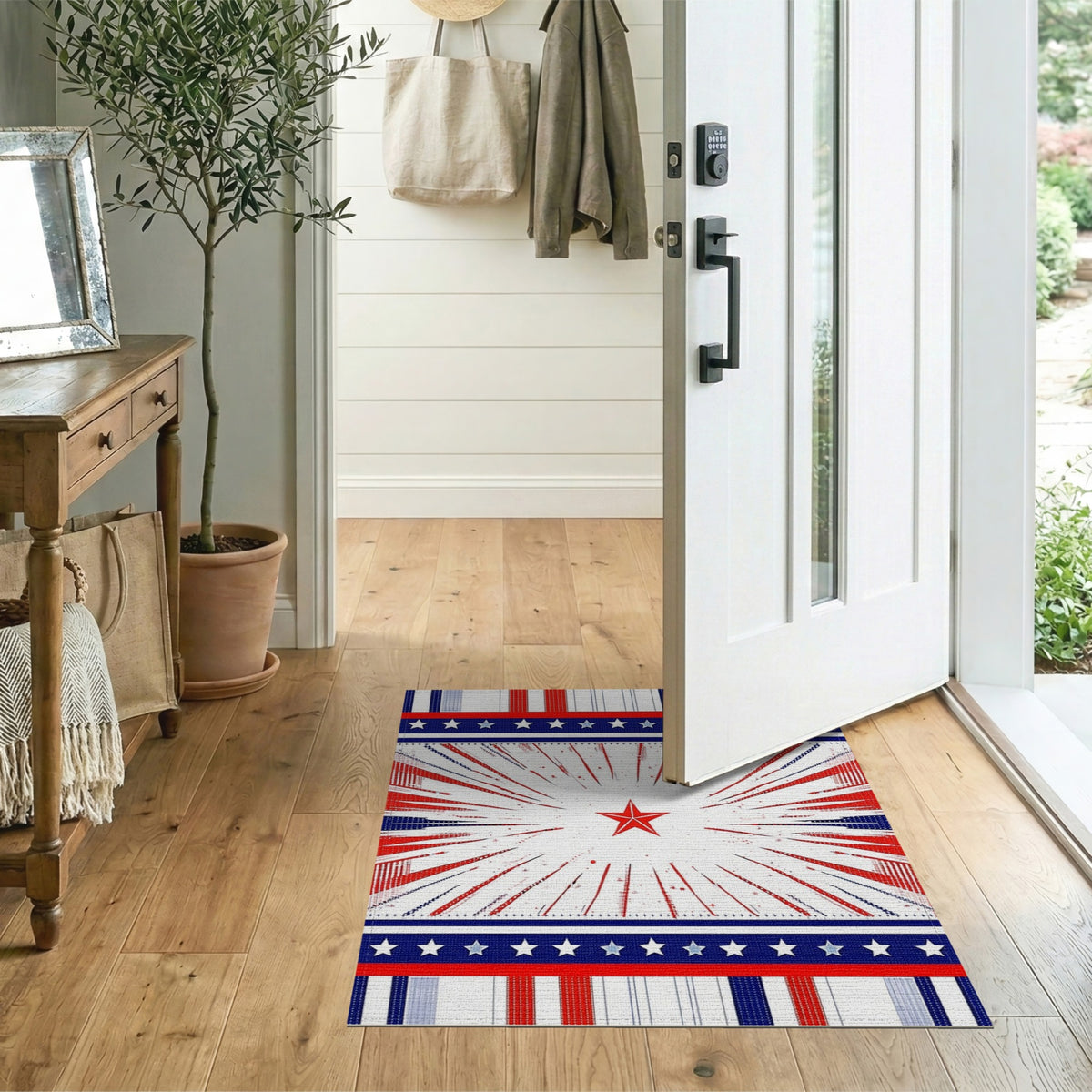Patriotic Red Starburst Area Rug