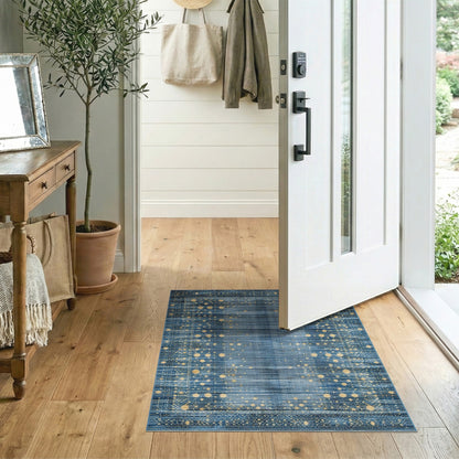 Blue Gold Dot Abstract Area Rug