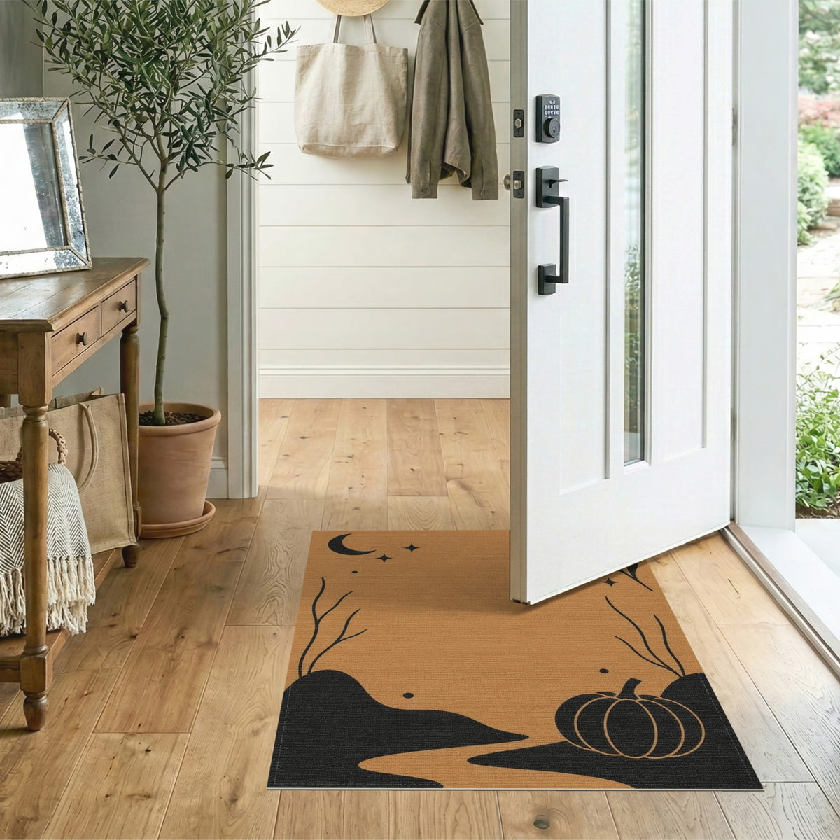Rustic Farmhouse Orange Pumpkin Moon Area Rug
