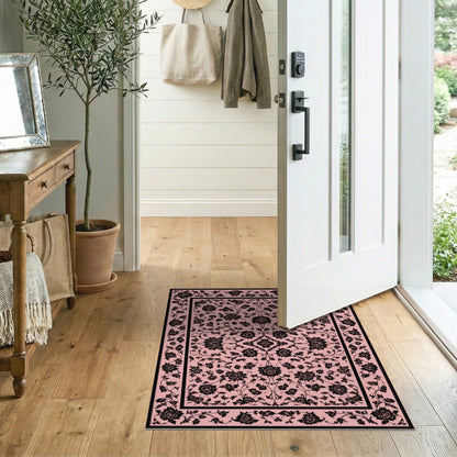 Pink Black Floral Vintage Area Rug