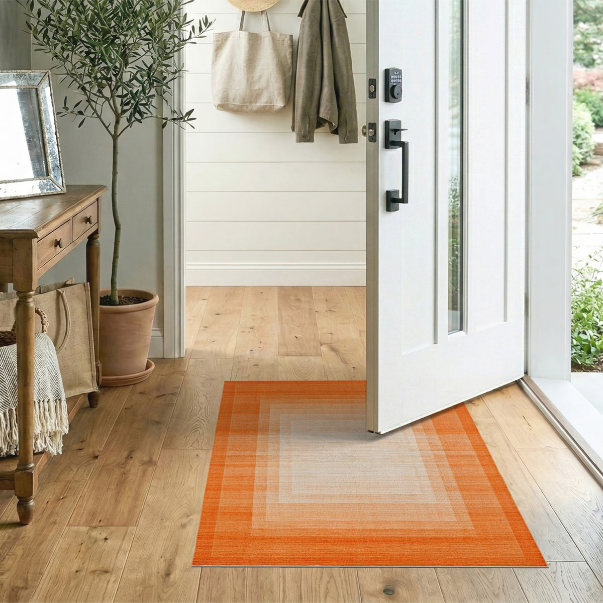 Orange Concentric Square Geometric Area Rug