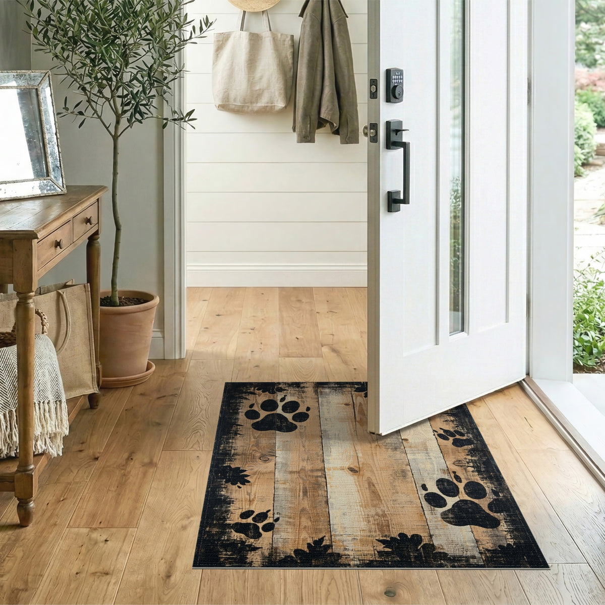 Distressed Paw Print Area Rug