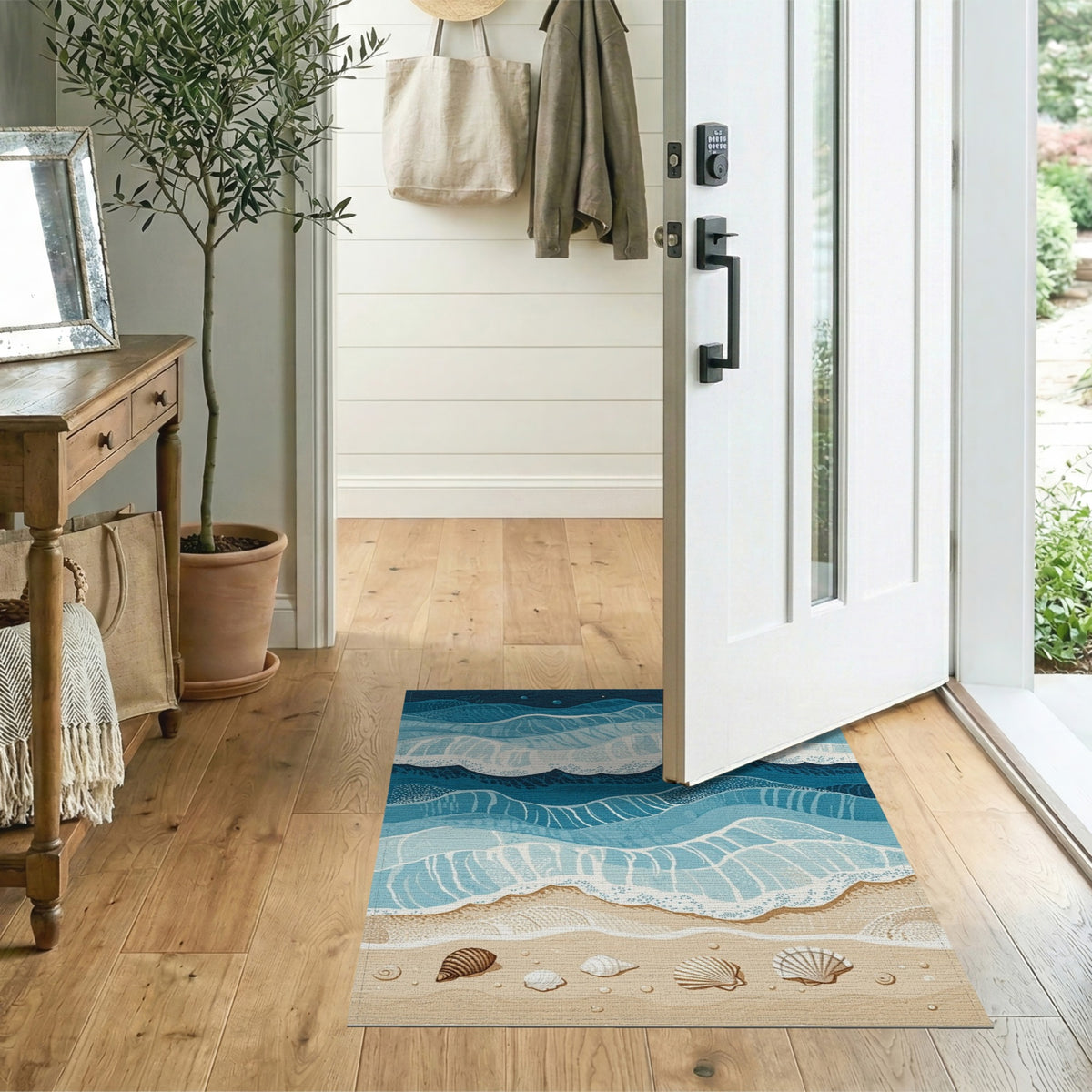 Coastal Beach Ocean Waves Area Rug