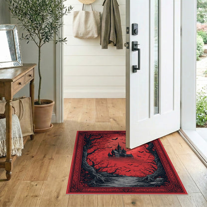 Gothic Haunted Castle Red Area Rug