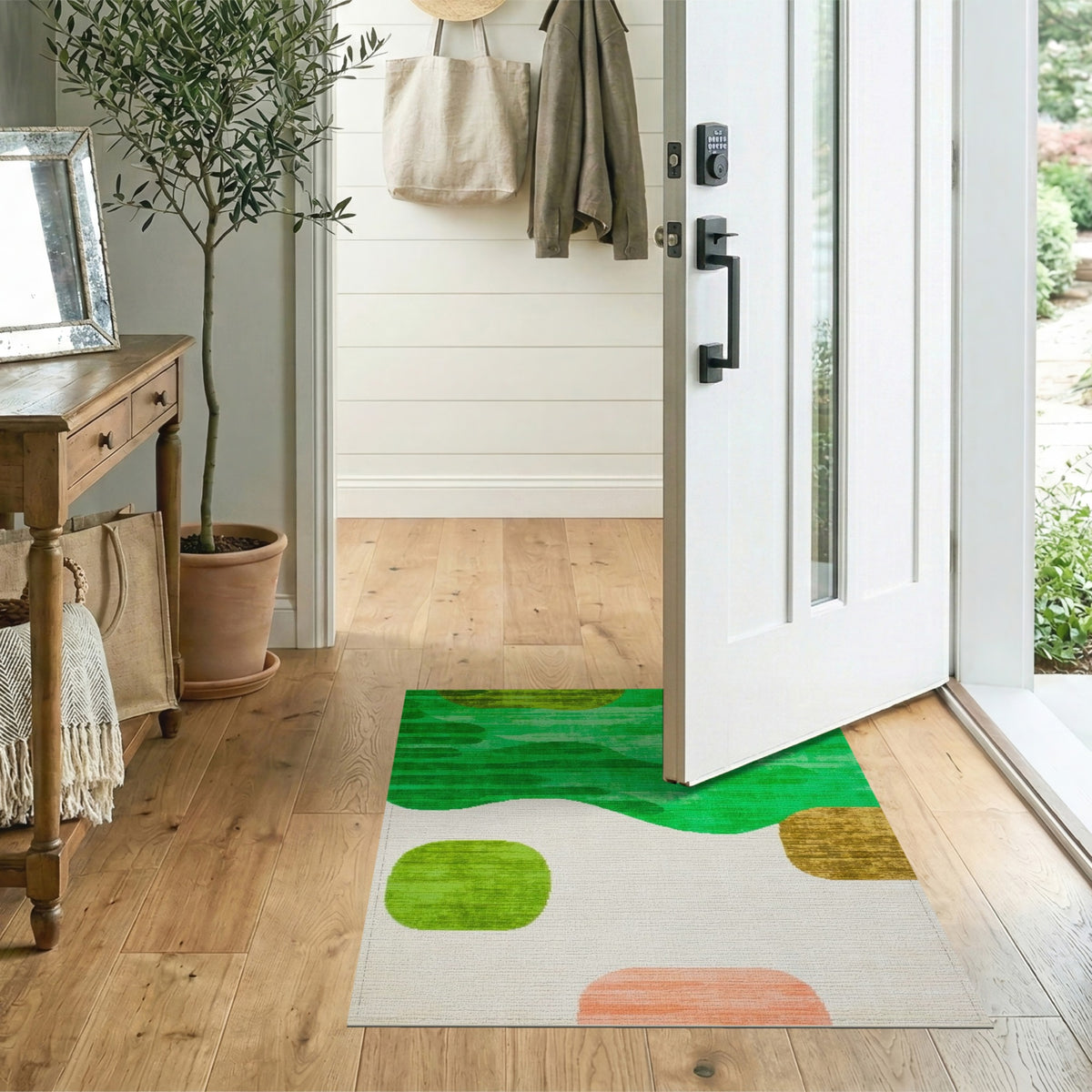 Green Abstract Wavy Area Rug