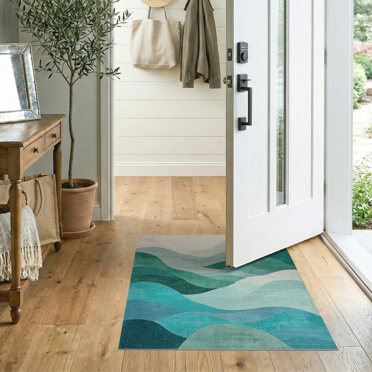Teal Wave Abstract No. 26 Area Rug