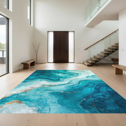 Teal Gold Vein Marble Rug