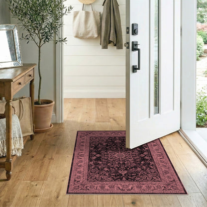Pink Distressed Vintage Floral Area Rug