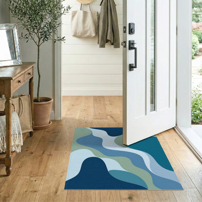 Wavy Blue and Teal Blue Teal Wavy Abstract Area Rug