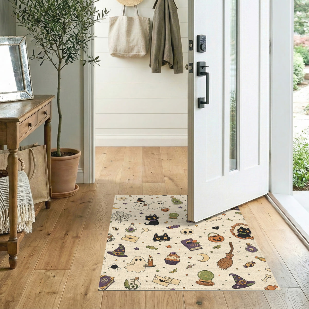 Halloween Ghost Cat Kids Cartoon Washable Area Rug