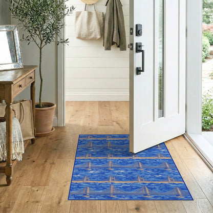 Blue Coastal Bridge Ocean Life Area Rug