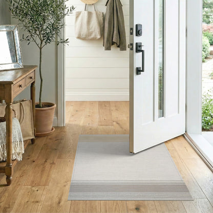 Beige Striped Washable Area Rug