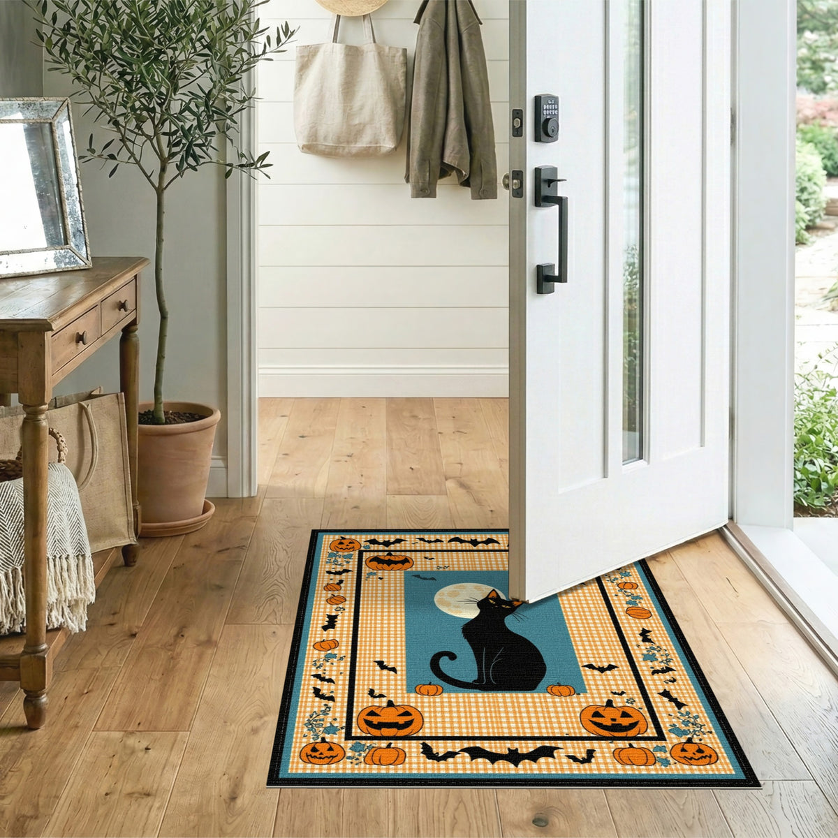Kids Cartoon Black Cat Halloween Area Rug