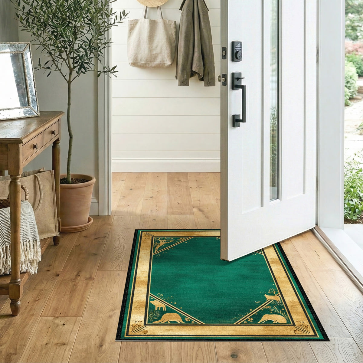 Green Woodland Wildlife Area Rug