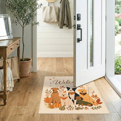 Brown and Tan Autumn Dogs Welcome Area Rug