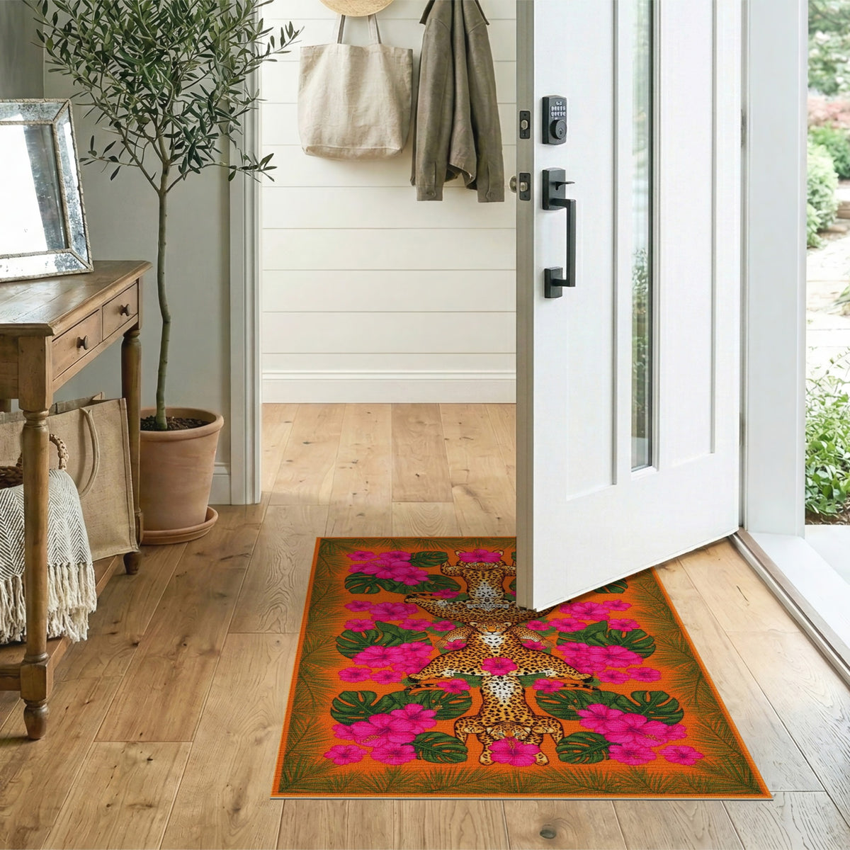 Leopard Hibiscus Orange Area Rug