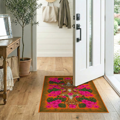 Leopard Hibiscus Orange Area Rug