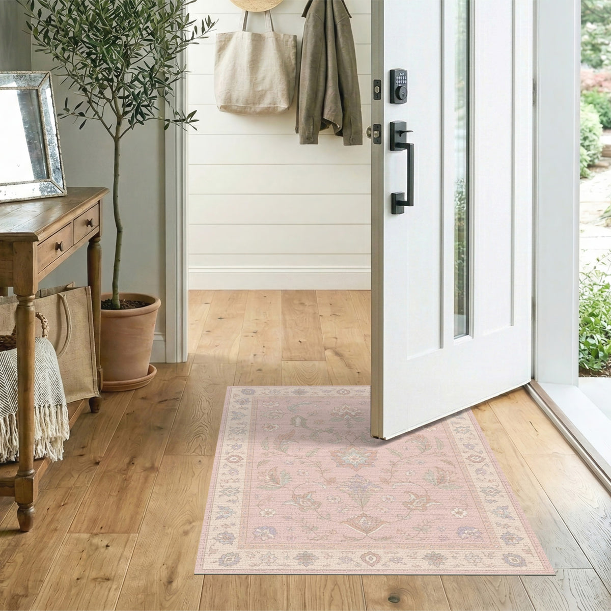 Blush Pink Floral Vintage Area Rug
