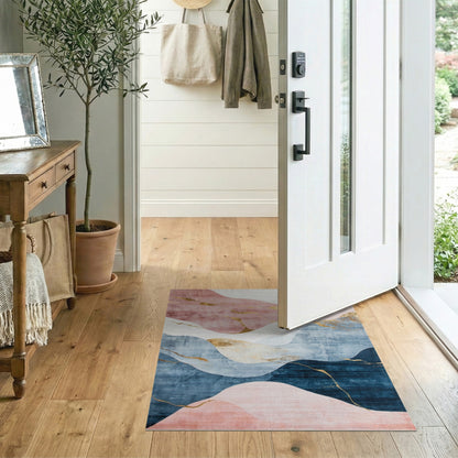 Pink Blue Abstract Wave Area Rug