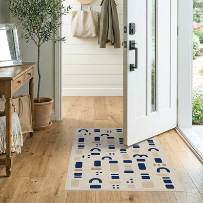 Blue and Teal Geometric Modern Navy Geometric Area Rug