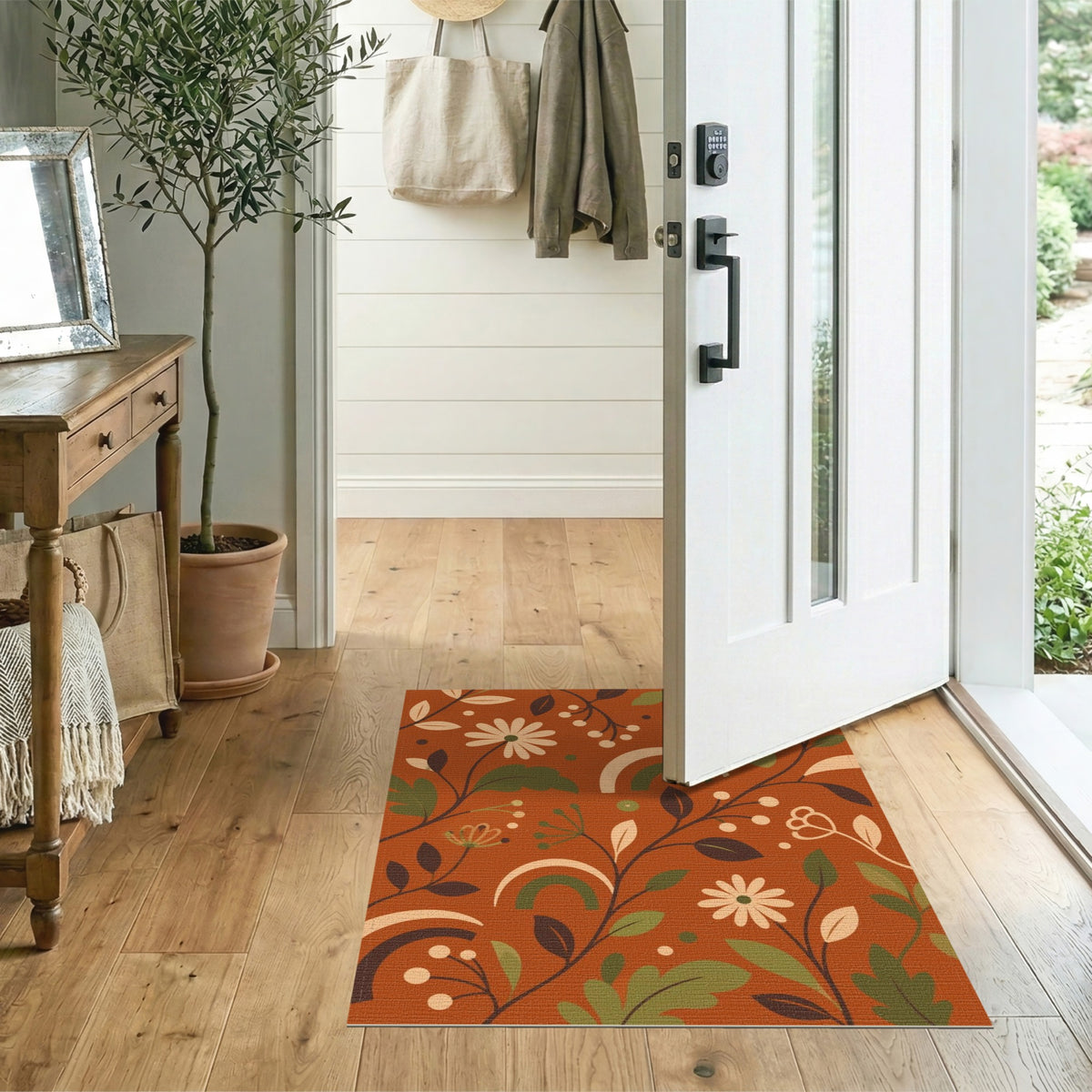 Boho Chic Orange Floral Area Rug
