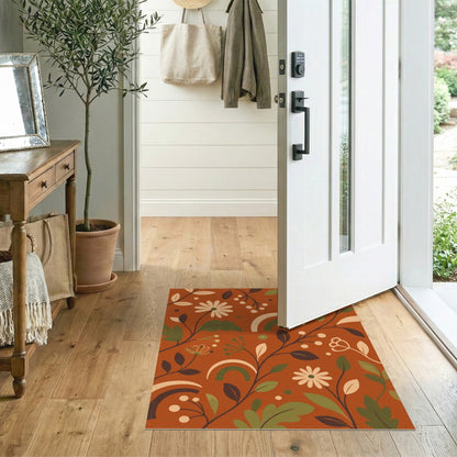Boho Chic Orange Floral Area Rug