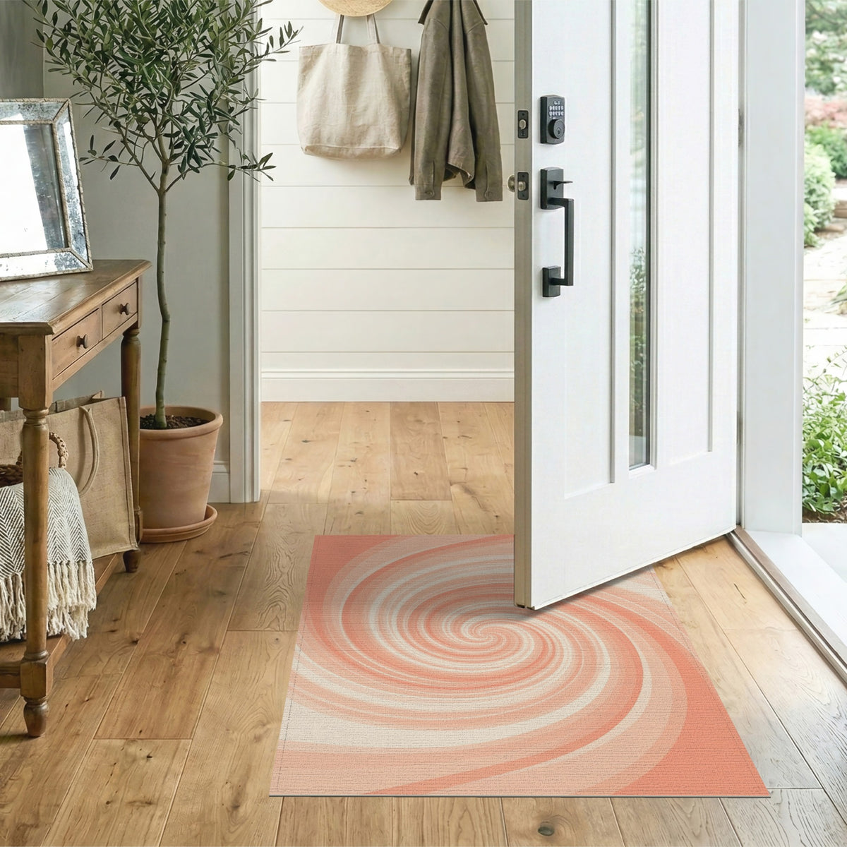 Orange Swirl Spiral Area Rug