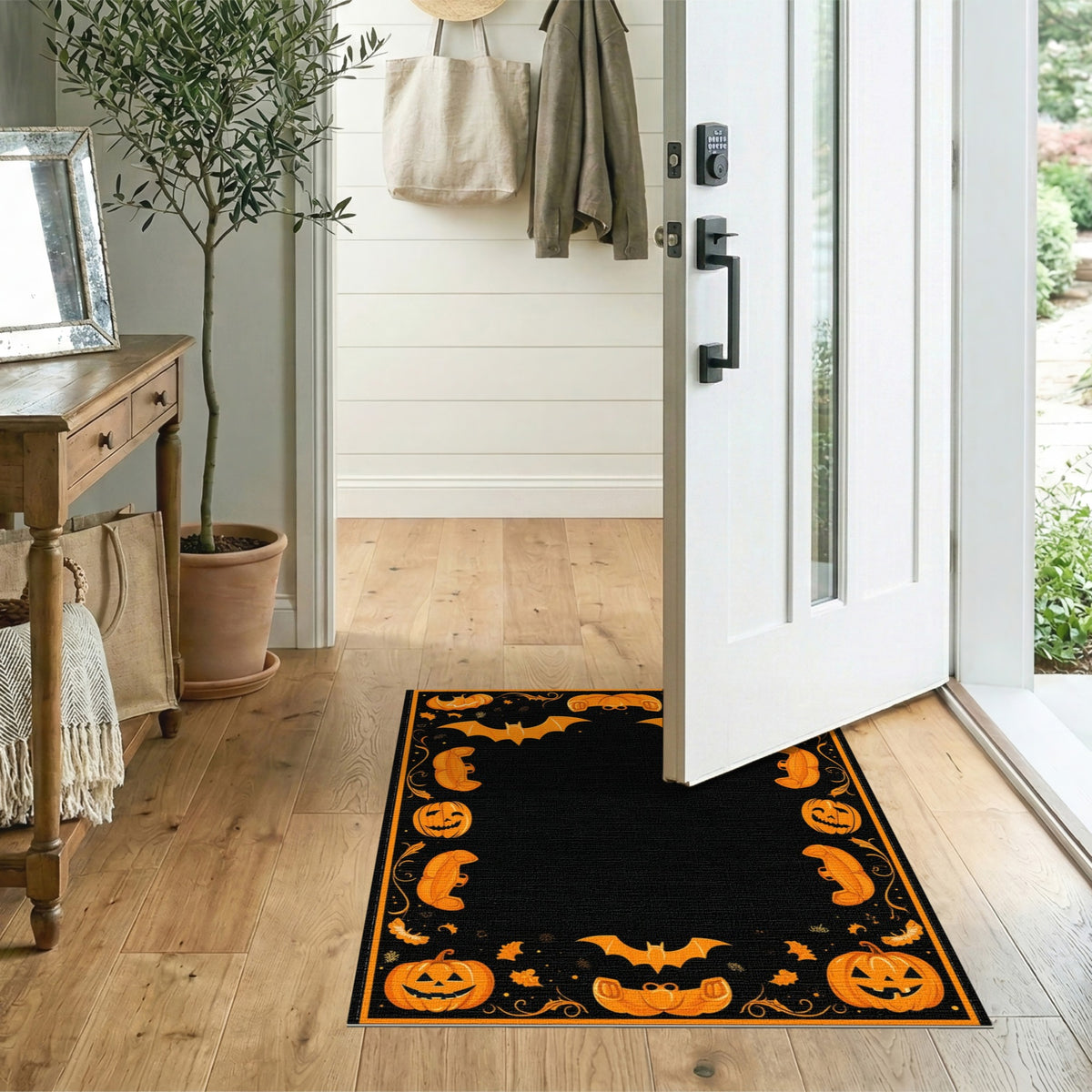 Halloween Orange Pumpkin Bat Area Rug