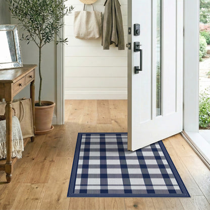 Navy Blue Checkered Gingham Area Rug
