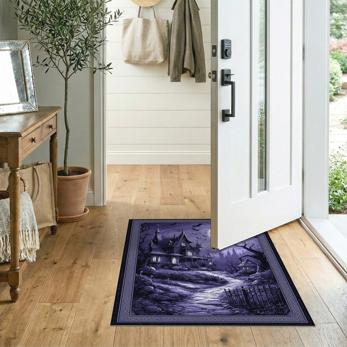 Purple Gothic Haunted House Area Rug