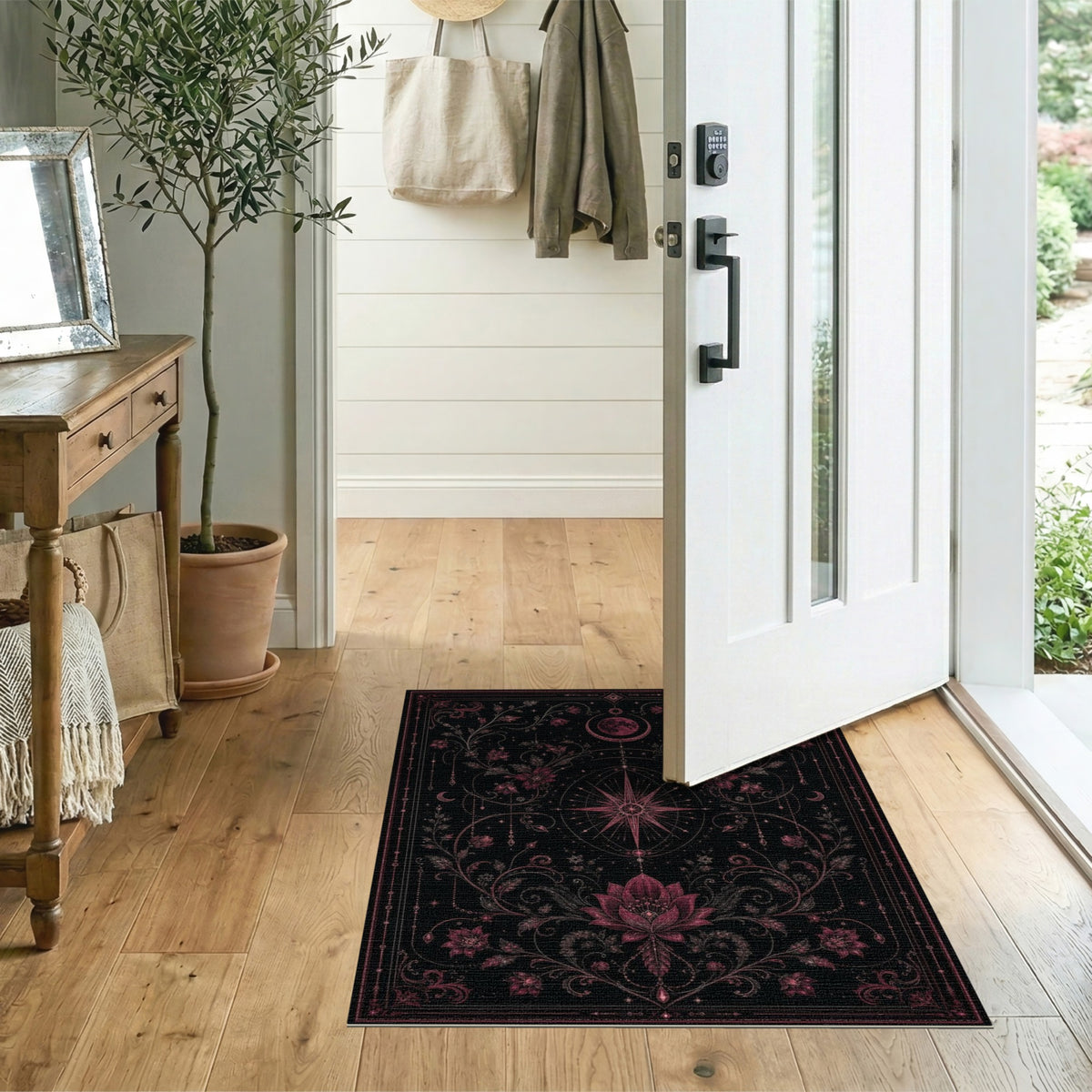 Pink Celestial Lotus Floral Area Rug