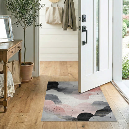 Abstract Wave Pink Black Area Rug