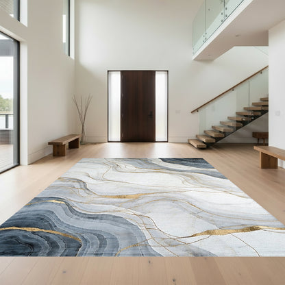 Gray Gold Veined Wave Rug