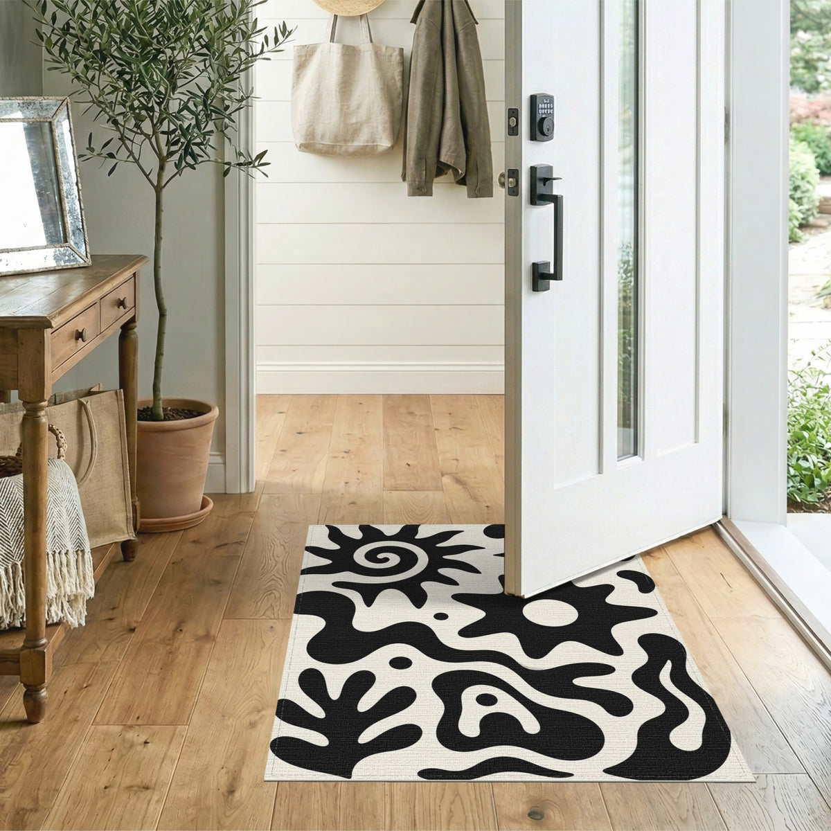 Abstract Area Bold Black White Abstract Area Rug