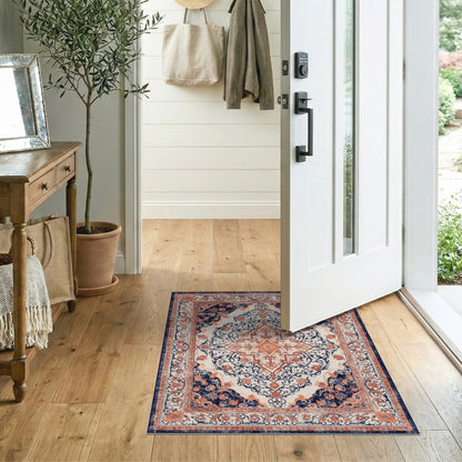 Navy Blue Orange Persian Medallion Rug