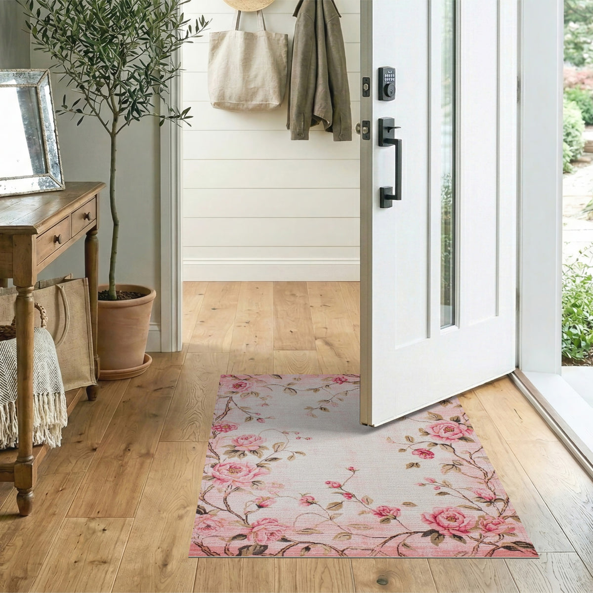 Pink Vintage Rose Floral Vintage Area Rug