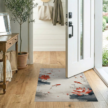 Red Koi Lotus Floral Vintage Area Rug