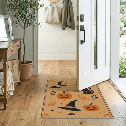 Kids Cartoon Halloween Pumpkin Cat Area Rug