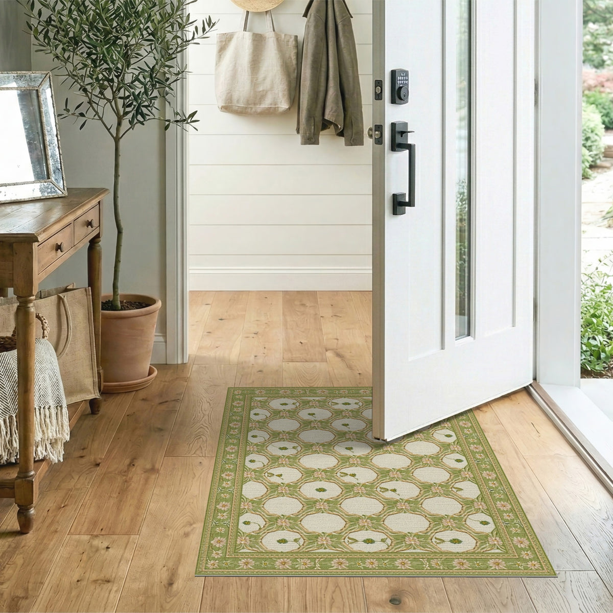 Green Floral Vintage Area Rug