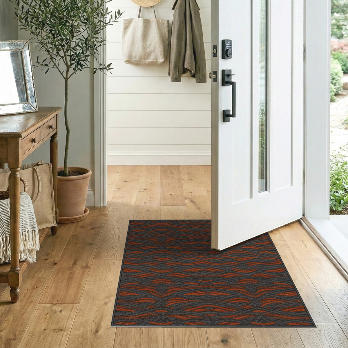Bold Orange Wave Geometric Area Rug