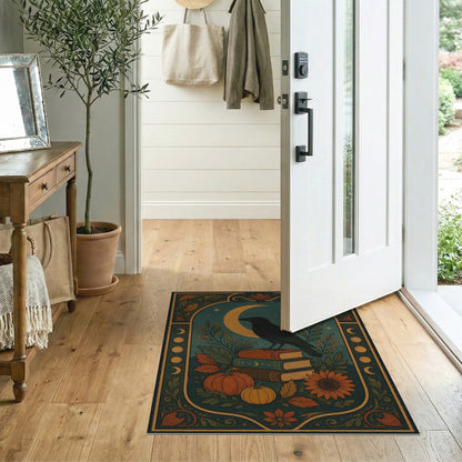 Raven Books Pumpkin Teal Area Rug
