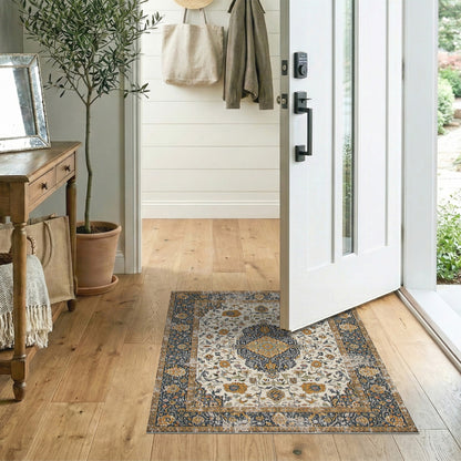 ODIKA Navy Persian Floral Medallion Area Rug