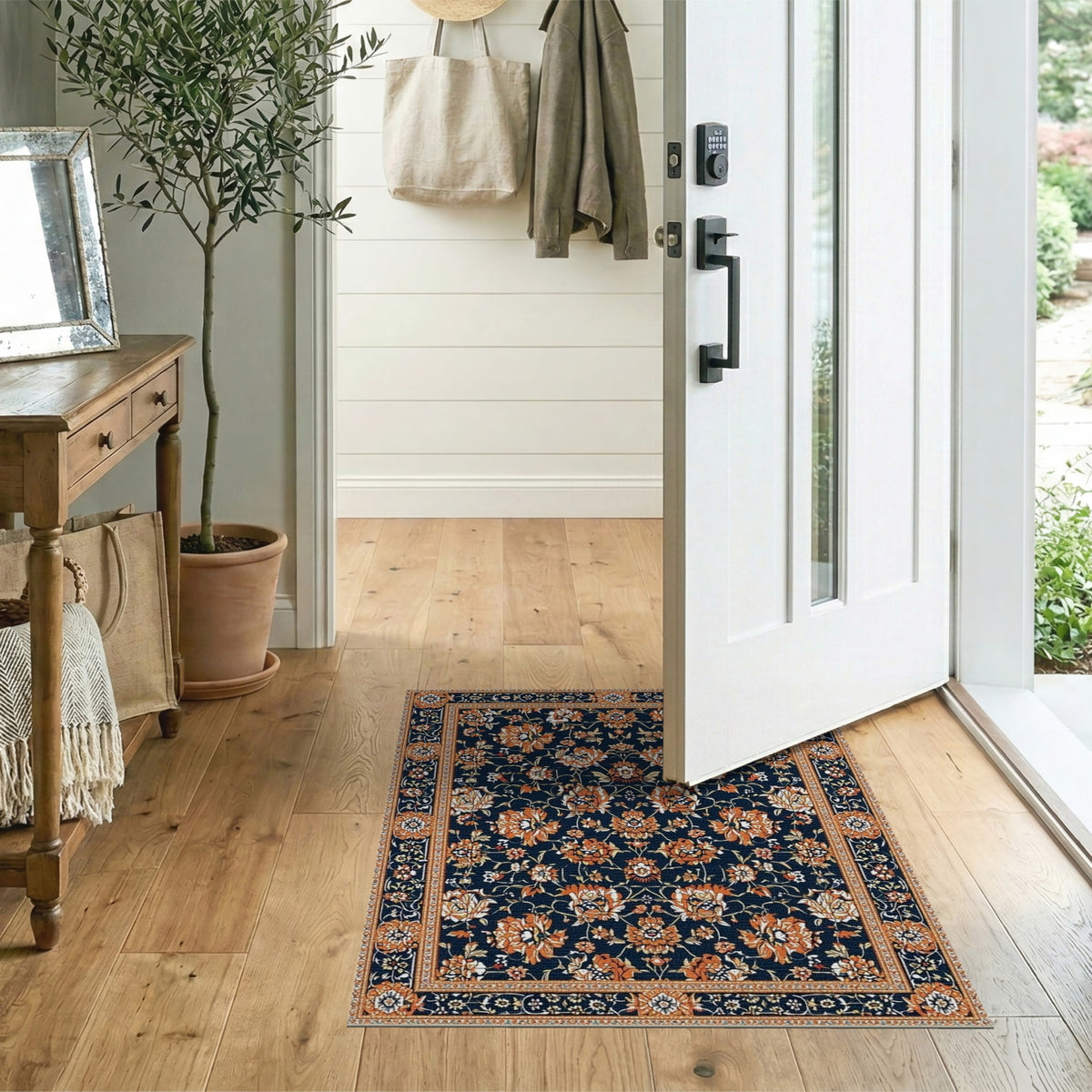 Navy Blue Floral Persian Blue and Teal Area Rug