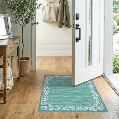 Blue and Teal Seashell Starfish Coastal Area Rug