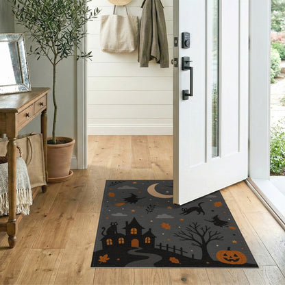 Grey Halloween Witches Cats Kids Cartoon Area Rug