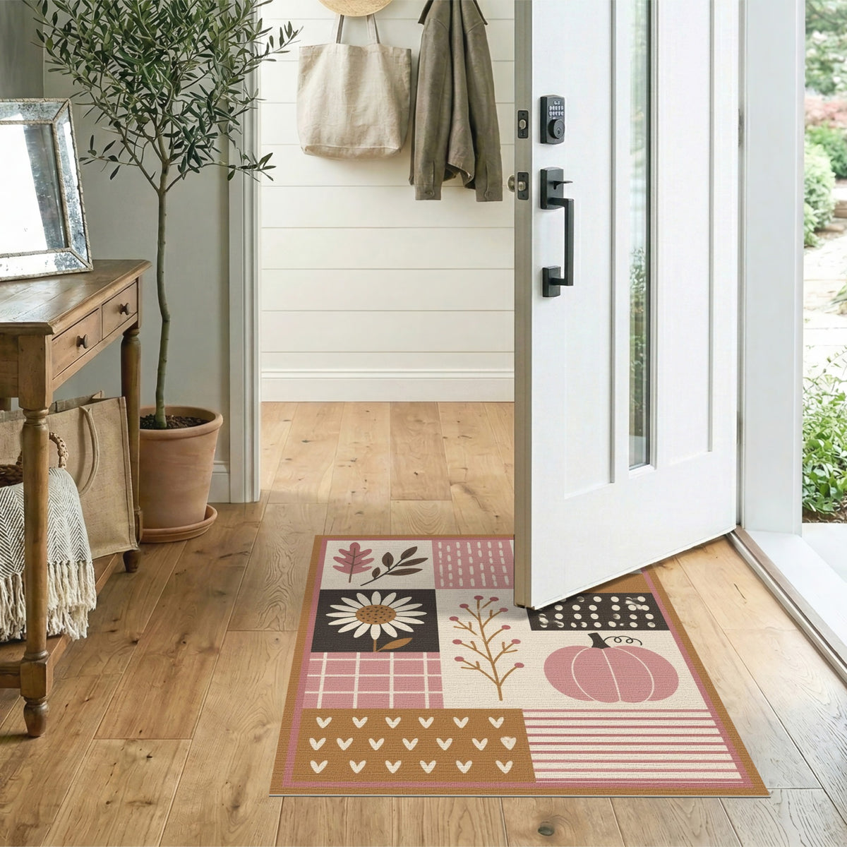 Pink Autumn Patchwork Area Rug