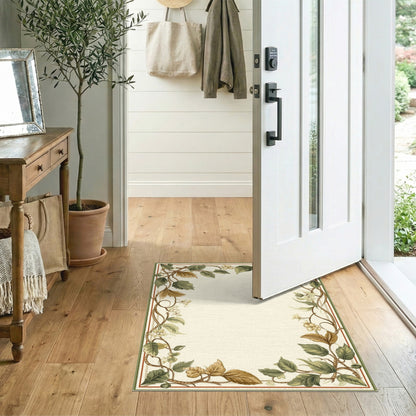 Floral Vintage Green Vine Leaf Floral Area Rug
