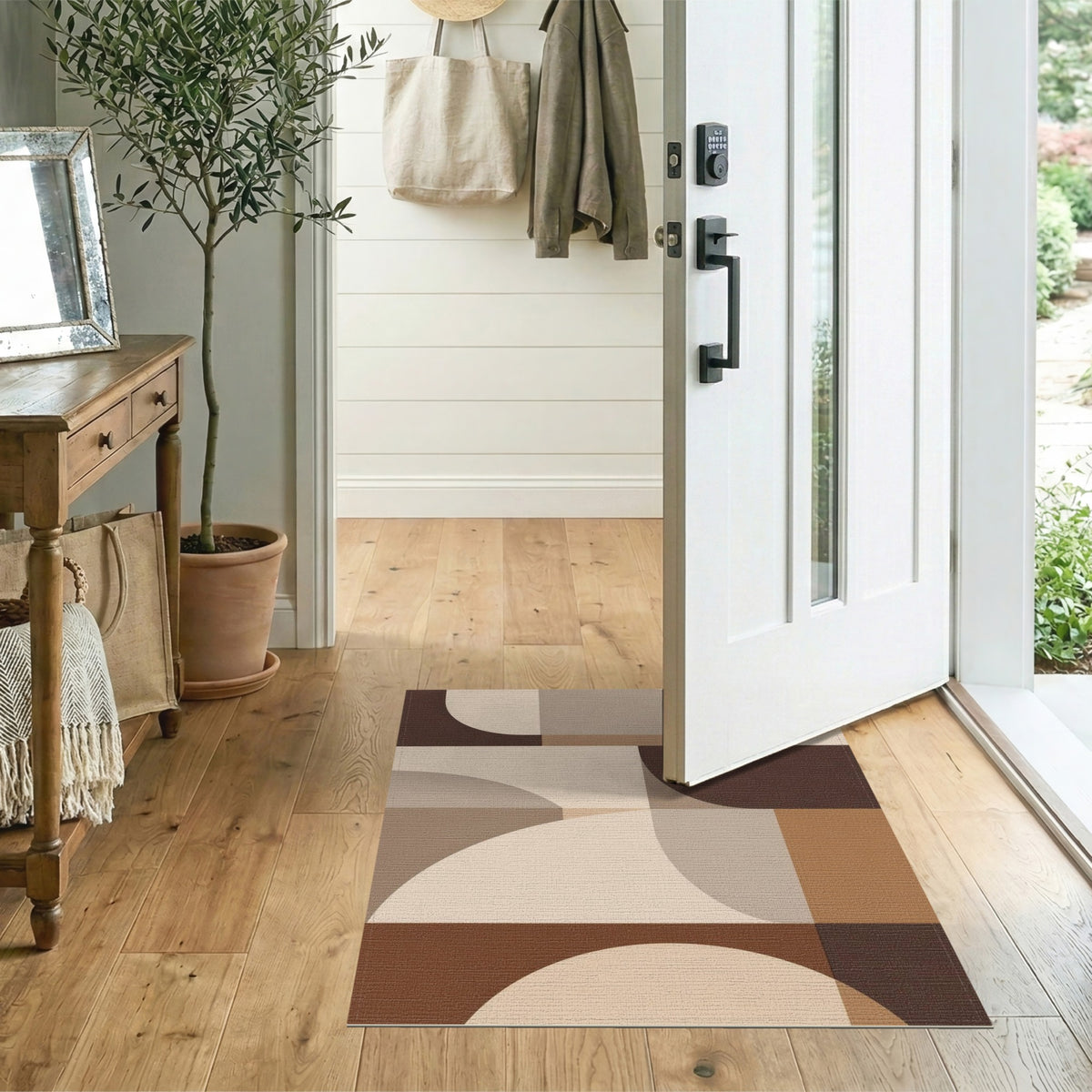 Modern Geometric Brown Tan Area Rug