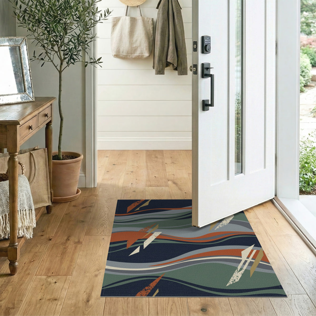 Blue Teal Abstract Wave No. 13 Area Rug